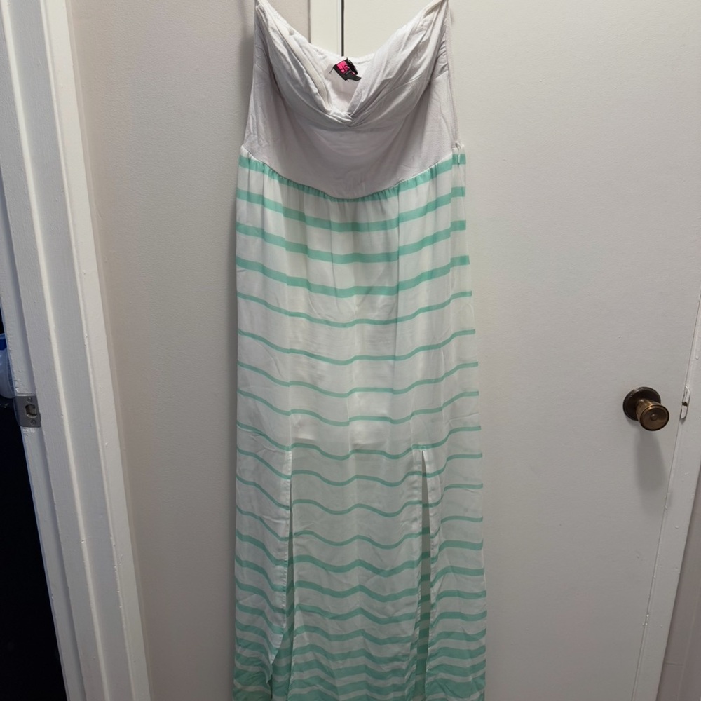bebe White and Mint Striped Dress